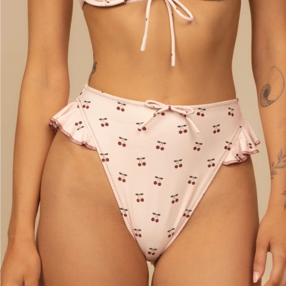 Montce Light Pink Cherry Ruffle Bikini Bottom